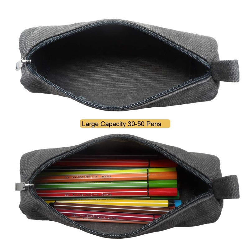 enyuwlcm Heavy Canvas Stationery Stylish Simple Pencil Bag and Durable Compact Zipper Pencil Case Pouch 1 Pack Gray - Image 5